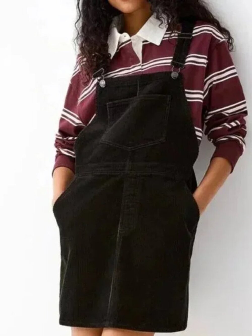 NWT Corduroy apron dress black 100% cotton - Picture 2 of 4